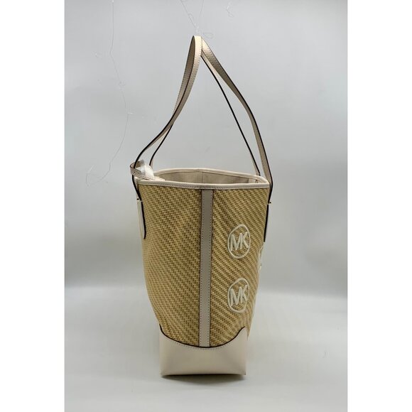 Michael Kors Eva Large Woven Straw and Cream Leather Trim Tote Bag with Leather - Picture 3 of 11